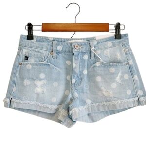 KanCan Women's Denim Estilo Mid-Rise Cuffed Light Wash Polka Dot Shorts Sz XS